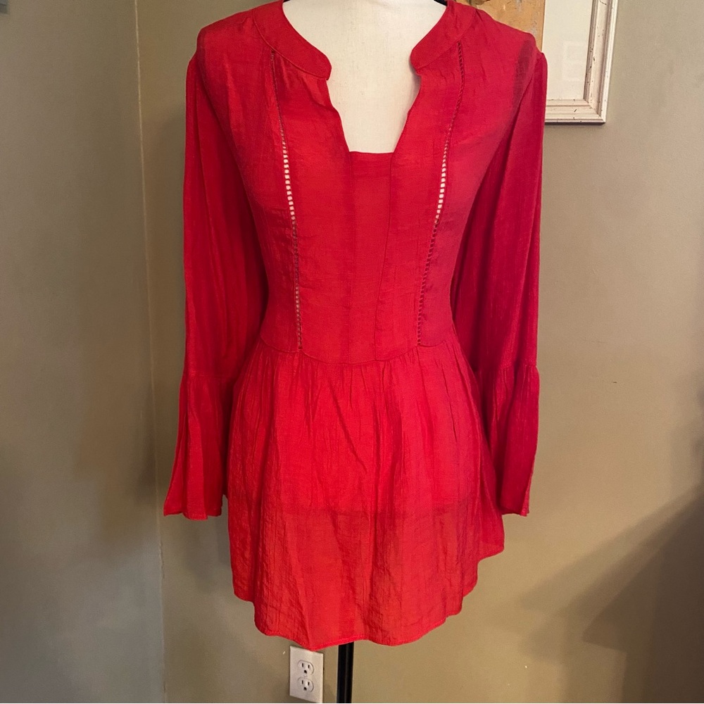 Counterparts 1X Plus Red Lace Top Peasant Women's Boho Office Casual Chic NEW